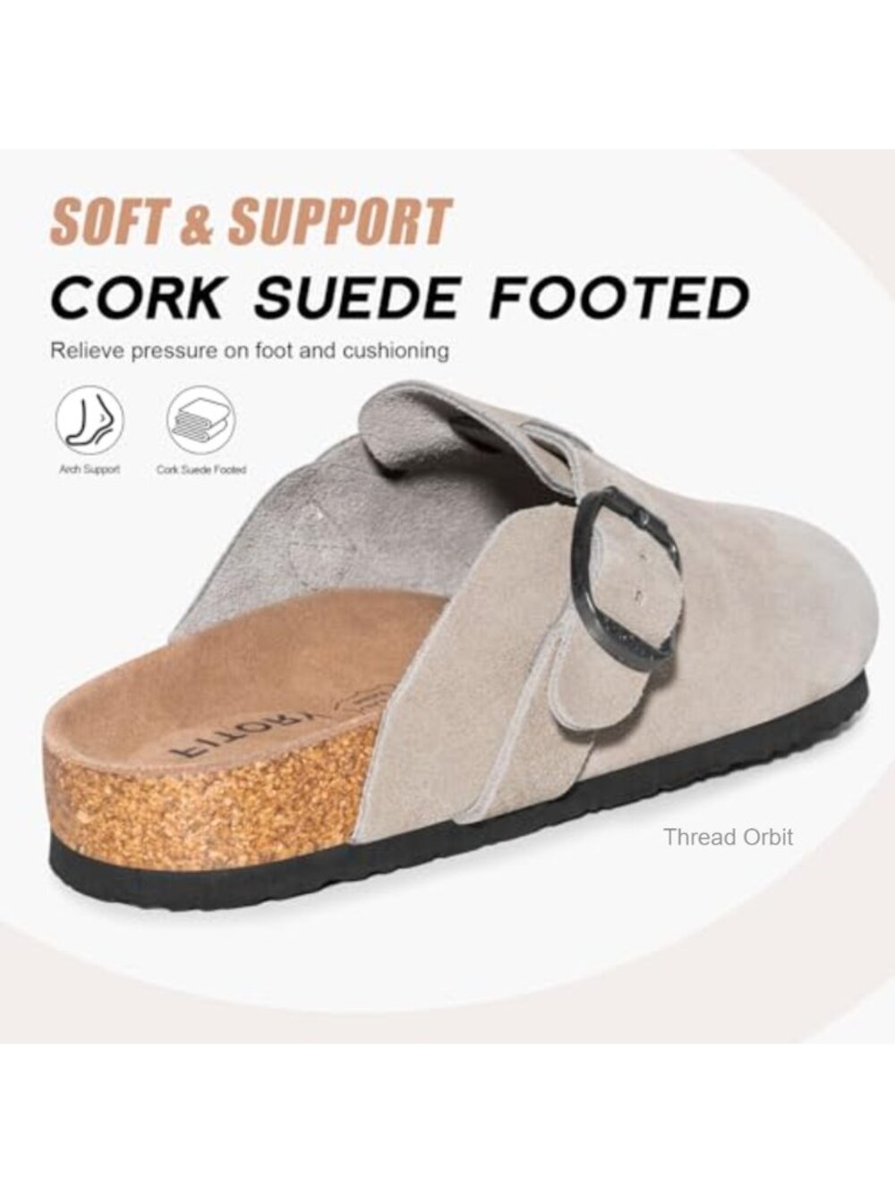 Men's Suede Mules & Clogs with Arch Support Cork Footbed Leather Adjustable - Picture 4 of 6